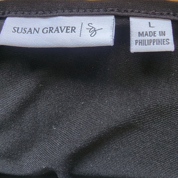 SUSAN Graver Black Liquid Knit long sleeve Ruffle Front Pullover Top Large - Picture 5 of 7